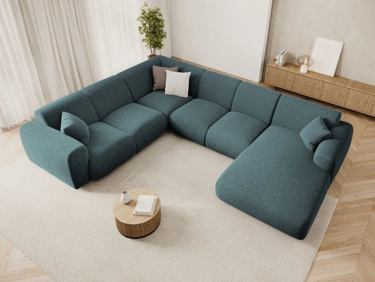 Nolio 6-Sitzer Panorama Ecksofa, Linke Seite, aus Chenille in Petrol (Haga 78), Beine aus Schwarzes Plastik, 342x252x72 cm von Cosmopolitan Design – Bild 2