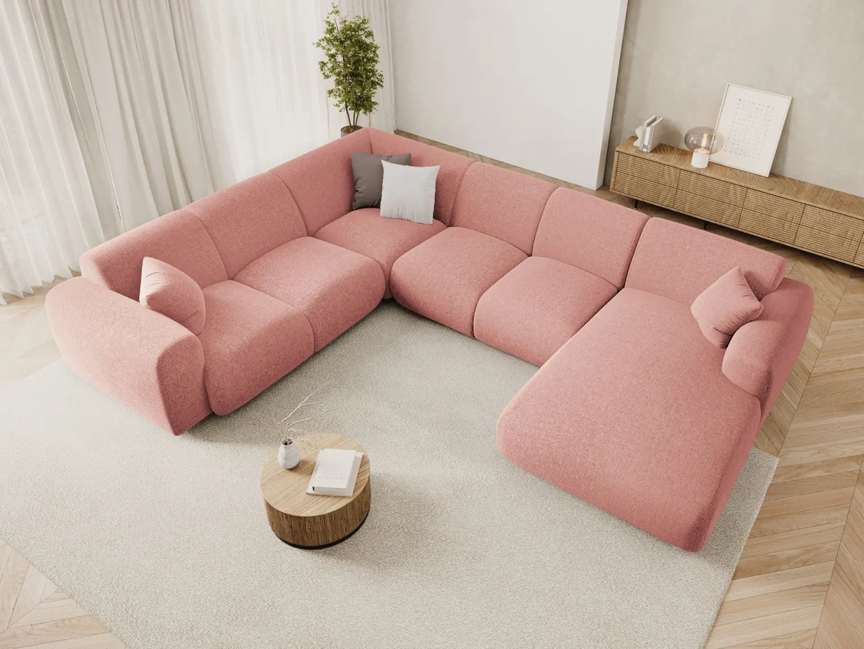 Nolio 6-Sitzer Panorama Ecksofa, Linke Seite, aus Chenille in Rosa (Haga 52), Beine aus Schwarzes Plastik, 342x252x72 cm von Cosmopolitan Design – Bild 2