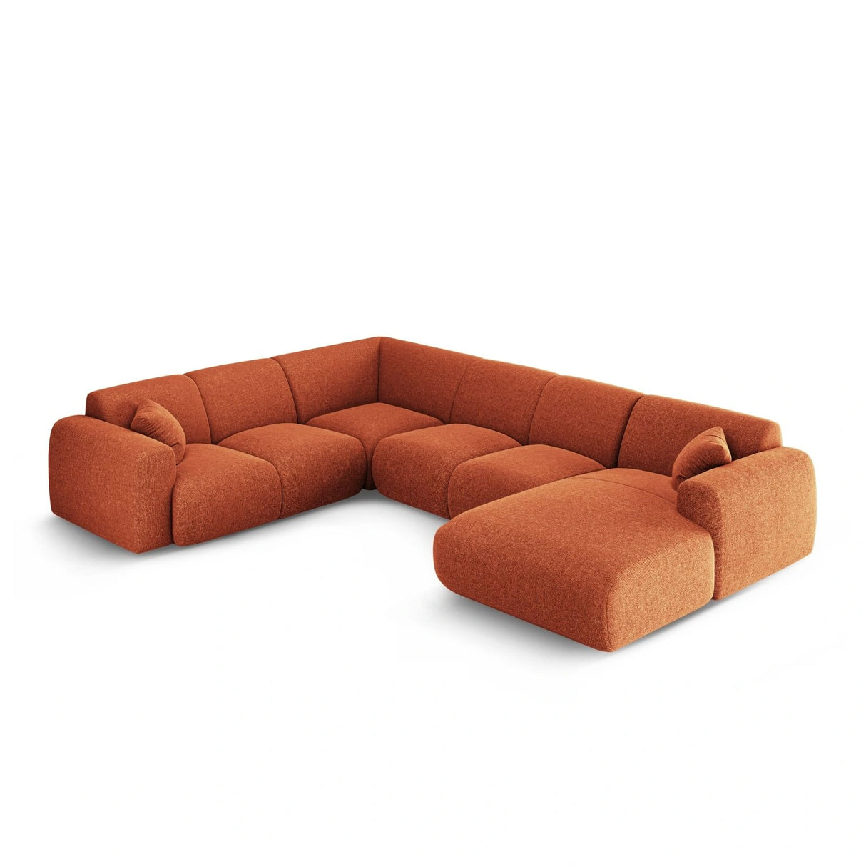 Nolio 6-Sitzer Panorama Ecksofa, Linke Seite, aus Chenille in Terrakotta (Haga 44), Beine aus Schwarzes Plastik, 342x252x72 cm von Cosmopolitan Design – Bild 3