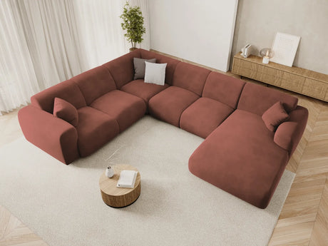 Nolio 6-Sitzer Panorama Ecksofa, Linke Seite, aus Samt in Cuoio (Casino Cuoio), Beine aus Schwarzes Plastik, 342x252x72 cm von Cosmopolitan Design – Bild 2
