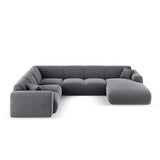 Nolio 6-Sitzer Panorama Ecksofa, Linke Seite, aus Samt in Dunkelgrau (Casino Graphite), Beine aus Schwarzes Plastik, 342x252x72 cm von Cosmopolitan Design – Bild 1
