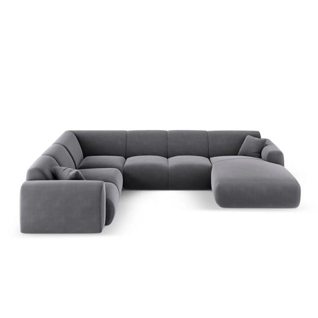 Nolio 6-Sitzer Panorama Ecksofa, Linke Seite, aus Samt in Dunkelgrau (Casino Graphite), Beine aus Schwarzes Plastik, 342x252x72 cm von Cosmopolitan Design – Bild 1