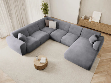 Nolio 6-Sitzer Panorama Ecksofa, Linke Seite, aus Samt in Dunkelgrau (Casino Graphite), Beine aus Schwarzes Plastik, 342x252x72 cm von Cosmopolitan Design – Bild 2