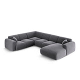 Nolio 6-Sitzer Panorama Ecksofa, Linke Seite, aus Samt in Dunkelgrau (Casino Graphite), Beine aus Schwarzes Plastik, 342x252x72 cm von Cosmopolitan Design – Bild 3