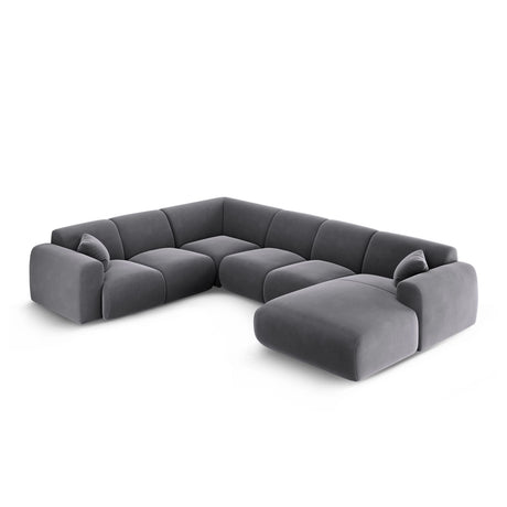 Nolio 6-Sitzer Panorama Ecksofa, Linke Seite, aus Samt in Dunkelgrau (Casino Graphite), Beine aus Schwarzes Plastik, 342x252x72 cm von Cosmopolitan Design – Bild 3