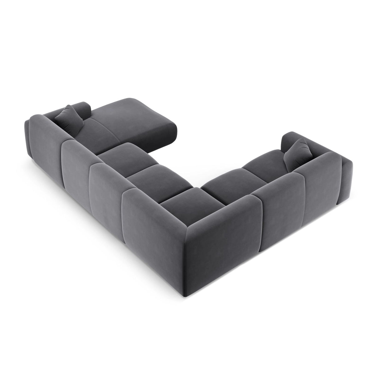 Nolio 6-Sitzer Panorama Ecksofa, Linke Seite, aus Samt in Dunkelgrau (Casino Graphite), Beine aus Schwarzes Plastik, 342x252x72 cm von Cosmopolitan Design – Bild 4