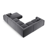 Nolio 6-Sitzer Panorama Ecksofa, Linke Seite, aus Samt in Dunkelgrau (Casino Graphite), Beine aus Schwarzes Plastik, 342x252x72 cm von Cosmopolitan Design – Bild 4