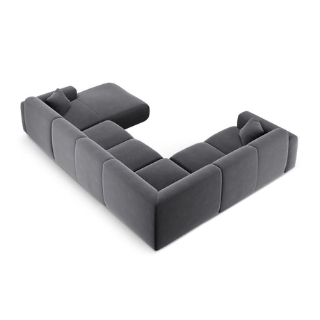 Nolio 6-Sitzer Panorama Ecksofa, Linke Seite, aus Samt in Dunkelgrau (Casino Graphite), Beine aus Schwarzes Plastik, 342x252x72 cm von Cosmopolitan Design – Bild 4