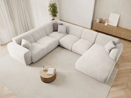 Nolio 6-Sitzer Panorama Ecksofa, Linke Seite, aus Samt in Hellbeige (Casino Pearl), Beine aus Schwarzes Plastik, 342x252x72 cm von Cosmopolitan Design – Bild 2