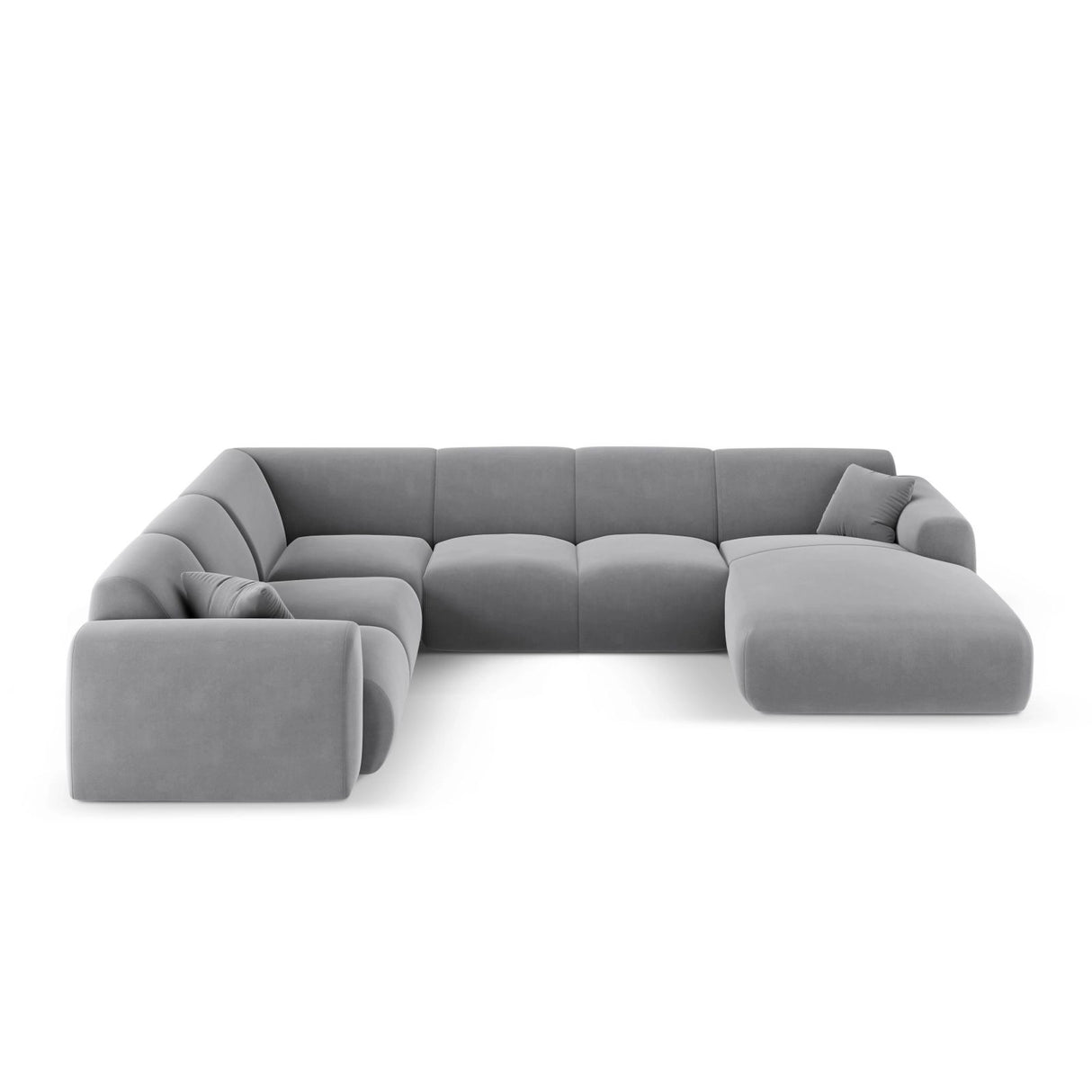 Nolio 6-Sitzer Panorama Ecksofa, Linke Seite, aus Samt in Hellgrau (Casino Ash), Beine aus Schwarzes Plastik, 342x252x72 cm von Cosmopolitan Design – Bild 1