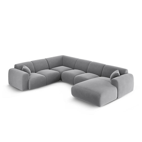 Nolio 6-Sitzer Panorama Ecksofa, Linke Seite, aus Samt in Hellgrau (Casino Ash), Beine aus Schwarzes Plastik, 342x252x72 cm von Cosmopolitan Design – Bild 3