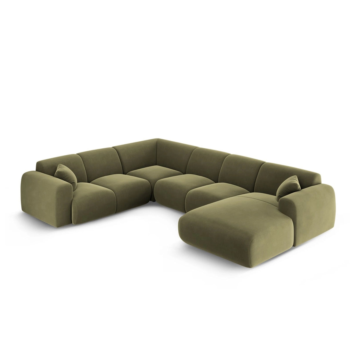 Nolio 6-Sitzer Panorama Ecksofa, Linke Seite, aus Samt in Hellgrün (Casino Forest), Beine aus Schwarzes Plastik, 342x252x72 cm von Cosmopolitan Design – Bild 3