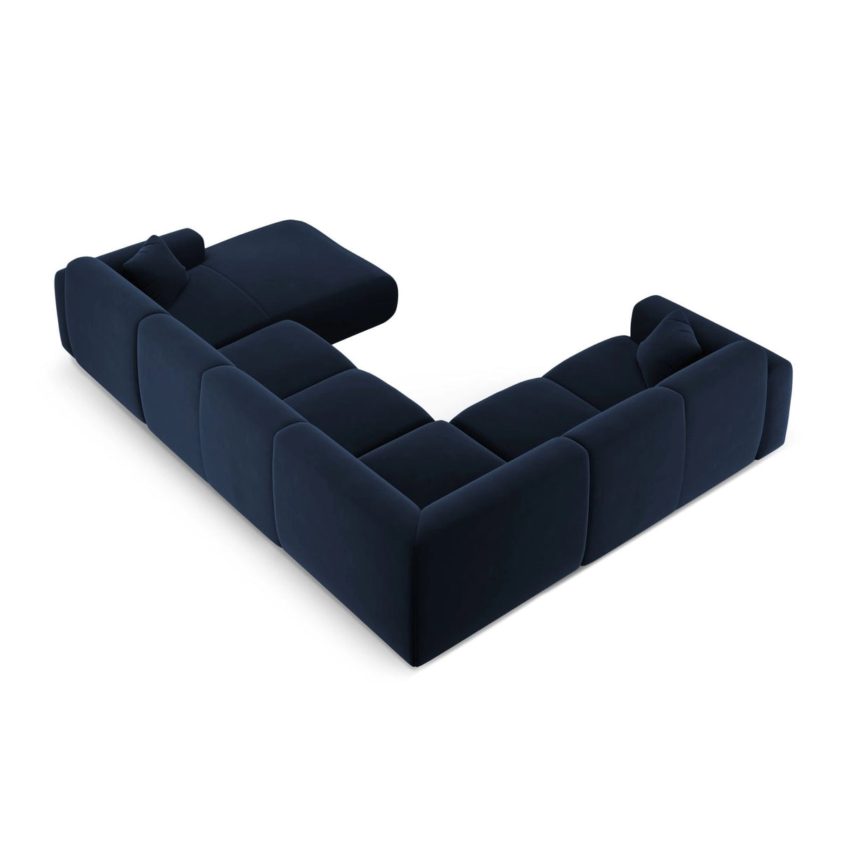 Nolio 6-Sitzer Panorama Ecksofa, Linke Seite, aus Samt in Königsblau (Casino Deep Blue), Beine aus Schwarzes Plastik, 342x252x72 cm von Cosmopolitan Design – Bild 4