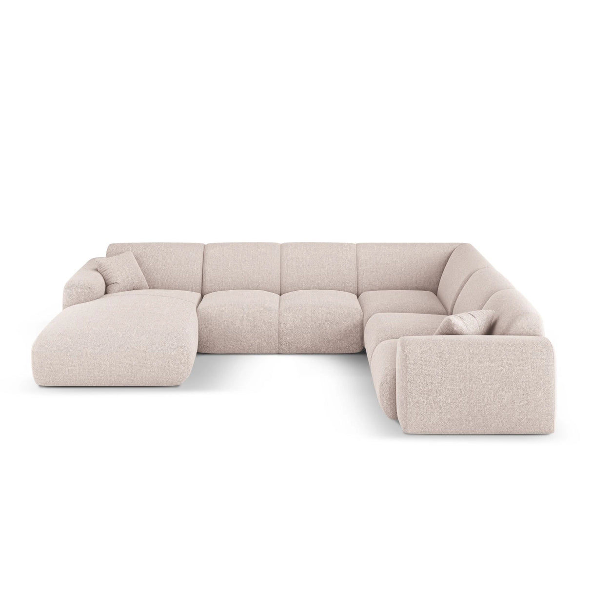 Nolio 6-Sitzer Panorama Ecksofa, Rechte Seite, aus Chenille in Beige (Haga 30), Beine aus Schwarzes Plastik, 342x252x72 cm von Cosmopolitan Design – Bild 1