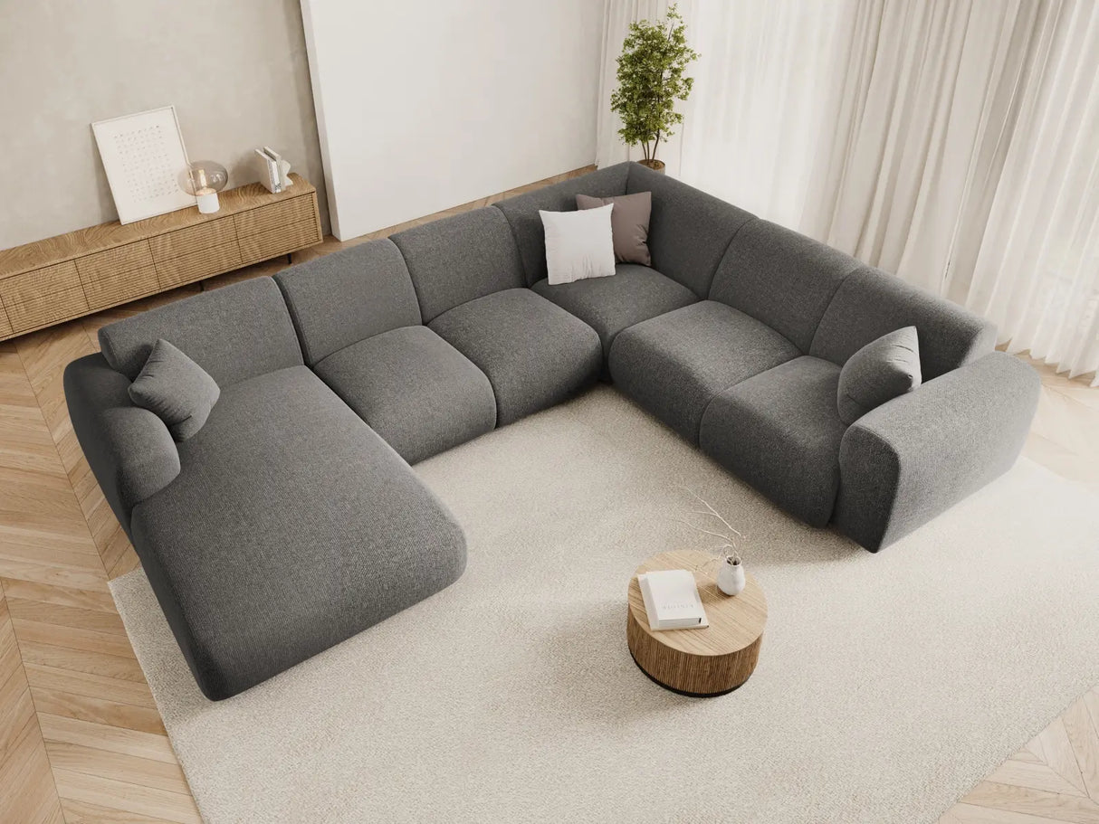 Nolio 6-Sitzer Panorama Ecksofa, Rechte Seite, aus Chenille in Grau (Haga 16), Beine aus Schwarzes Plastik, 342x252x72 cm von Cosmopolitan Design – Bild 2