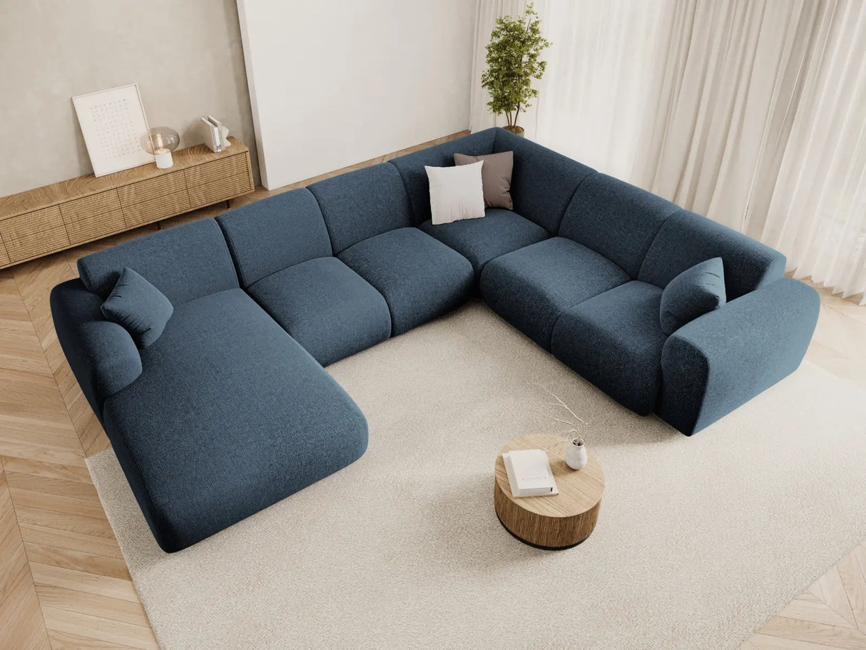 Nolio 6-Sitzer Panorama Ecksofa, Rechte Seite, aus Chenille in Königsblau (Haga 86), Beine aus Schwarzes Plastik, 342x252x72 cm von Cosmopolitan Design – Bild 2