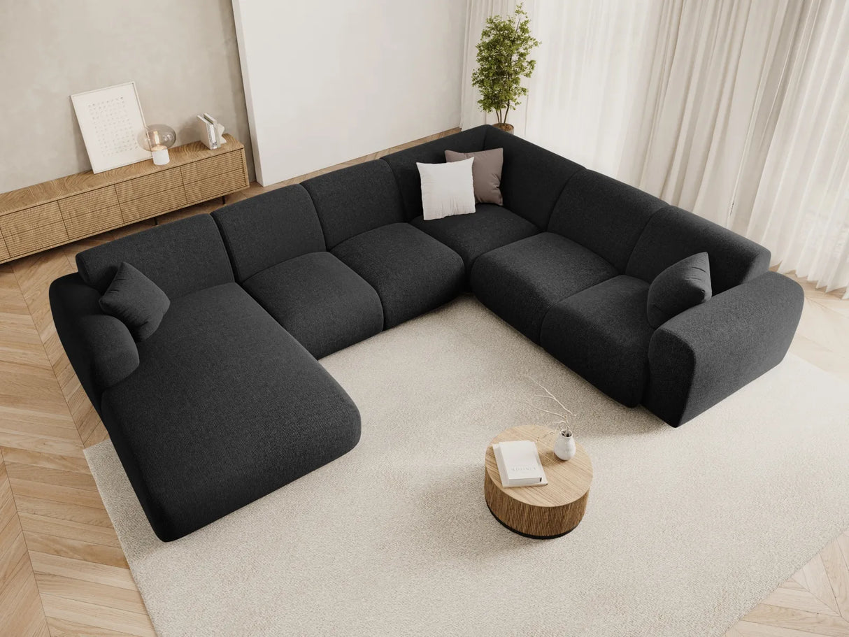 Nolio 6-Sitzer Panorama Ecksofa, Rechte Seite, aus Chenille in Schwarz (Haga 19), Beine aus Schwarzes Plastik, 342x252x72 cm von Cosmopolitan Design – Bild 2