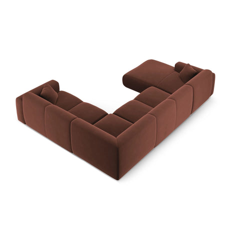 Nolio 6-Sitzer Panorama Ecksofa, Rechte Seite, aus Samt in Cuoio (Casino Cuoio), Beine aus Schwarzes Plastik, 342x252x72 cm von Cosmopolitan Design – Bild 4