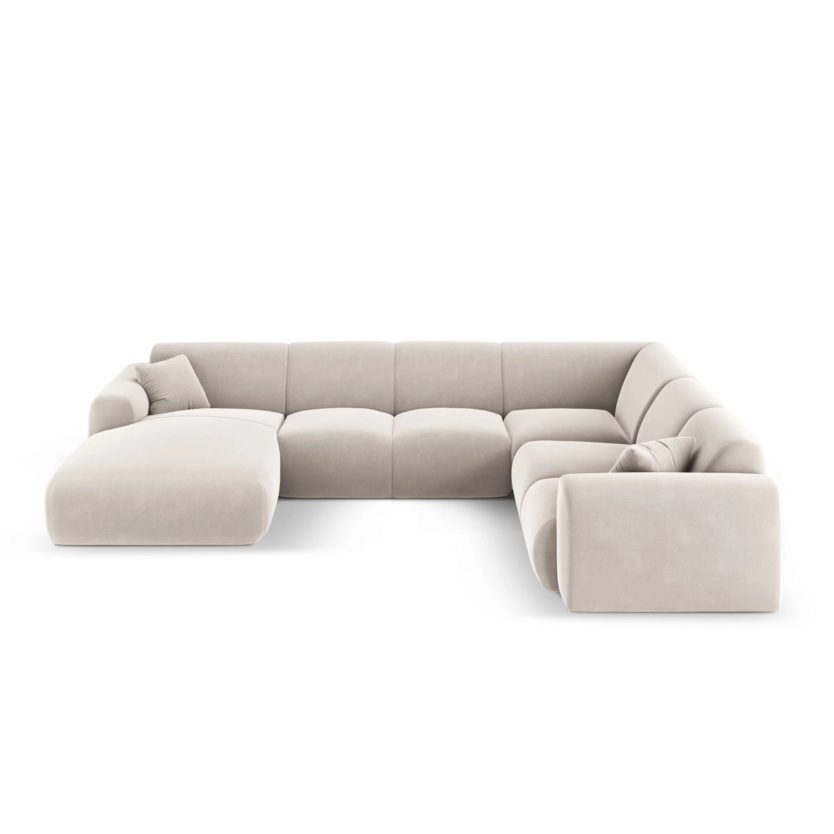 Nolio 6-Sitzer Panorama Ecksofa, Rechte Seite, aus Samt in Hellbeige (Casino Pearl), Beine aus Schwarzes Plastik, 342x252x72 cm von Cosmopolitan Design – Bild 1