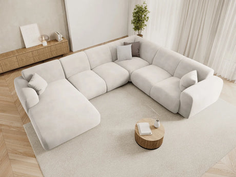 Nolio 6-Sitzer Panorama Ecksofa, Rechte Seite, aus Samt in Hellbeige (Casino Pearl), Beine aus Schwarzes Plastik, 342x252x72 cm von Cosmopolitan Design – Bild 2