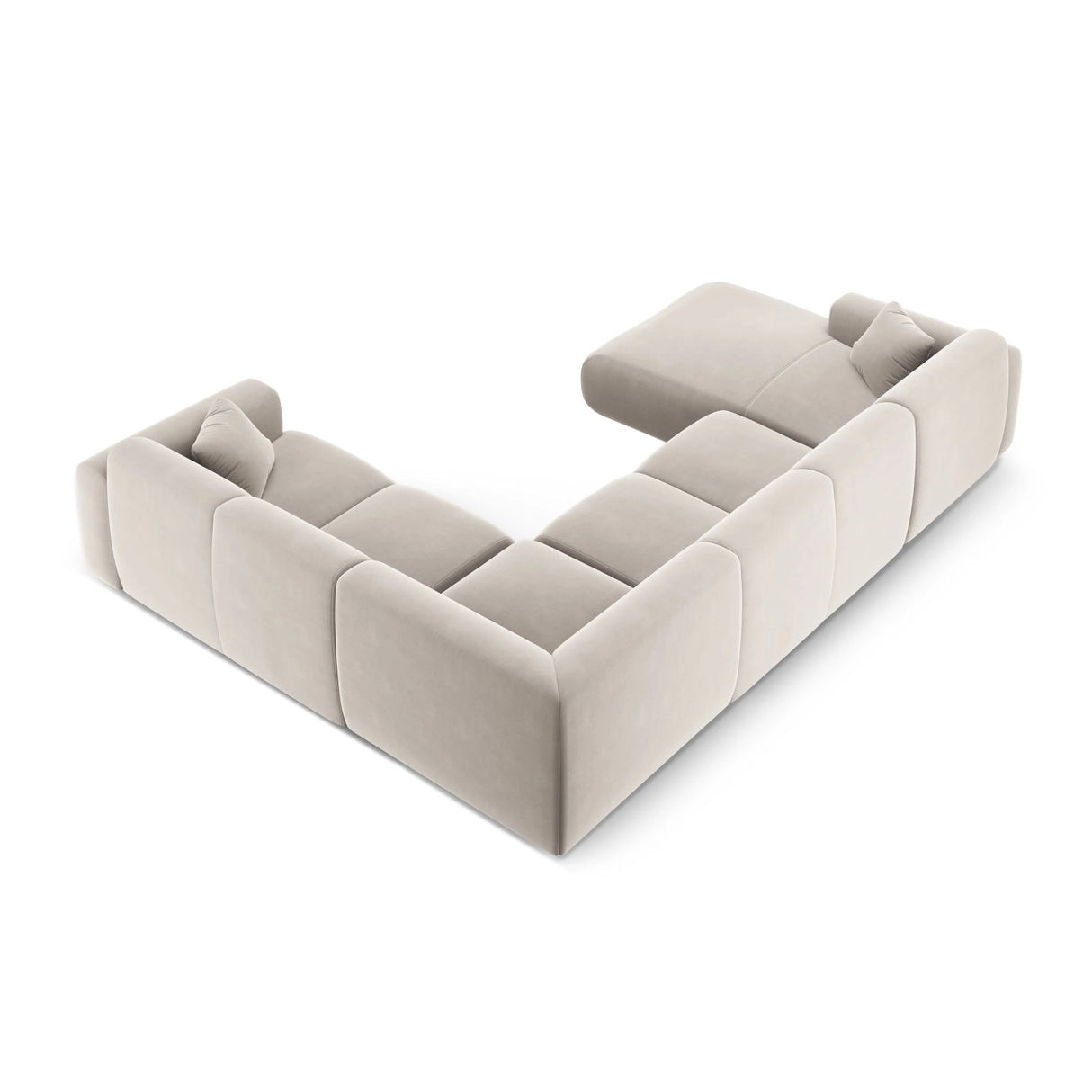 Nolio 6-Sitzer Panorama Ecksofa, Rechte Seite, aus Samt in Hellbeige (Casino Pearl), Beine aus Schwarzes Plastik, 342x252x72 cm von Cosmopolitan Design – Bild 4