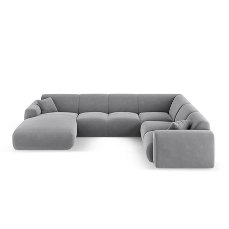 Nolio 6-Sitzer Panorama Ecksofa, Rechte Seite, aus Samt in Hellgrau (Casino Ash), Beine aus Schwarzes Plastik, 342x252x72 cm von Cosmopolitan Design – Bild 1