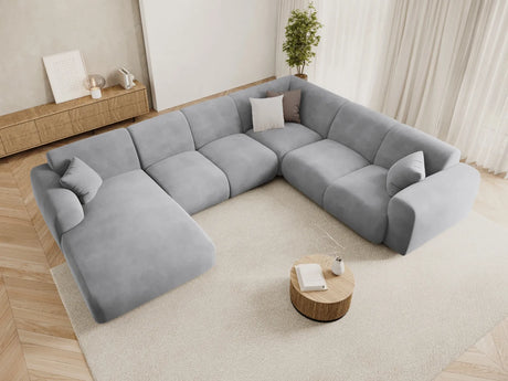 Nolio 6-Sitzer Panorama Ecksofa, Rechte Seite, aus Samt in Hellgrau (Casino Ash), Beine aus Schwarzes Plastik, 342x252x72 cm von Cosmopolitan Design – Bild 2