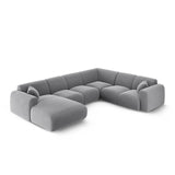 Nolio 6-Sitzer Panorama Ecksofa, Rechte Seite, aus Samt in Hellgrau (Casino Ash), Beine aus Schwarzes Plastik, 342x252x72 cm von Cosmopolitan Design – Bild 3