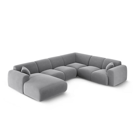 Nolio 6-Sitzer Panorama Ecksofa, Rechte Seite, aus Samt in Hellgrau (Casino Ash), Beine aus Schwarzes Plastik, 342x252x72 cm von Cosmopolitan Design – Bild 3