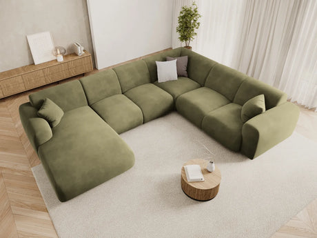 Nolio 6-Sitzer Panorama Ecksofa, Rechte Seite, aus Samt in Hellgrün (Casino Forest), Beine aus Schwarzes Plastik, 342x252x72 cm von Cosmopolitan Design – Bild 2