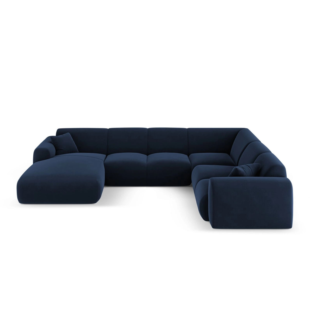 Nolio 6-Sitzer Panorama Ecksofa, Rechte Seite, aus Samt in Königsblau (Casino Deep Blue), Beine aus Schwarzes Plastik, 342x252x72 cm von Cosmopolitan Design – Bild 1