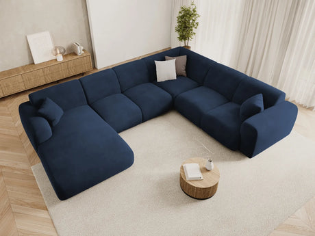Nolio 6-Sitzer Panorama Ecksofa, Rechte Seite, aus Samt in Königsblau (Casino Deep Blue), Beine aus Schwarzes Plastik, 342x252x72 cm von Cosmopolitan Design – Bild 2