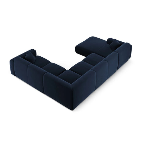 Nolio 6-Sitzer Panorama Ecksofa, Rechte Seite, aus Samt in Königsblau (Casino Deep Blue), Beine aus Schwarzes Plastik, 342x252x72 cm von Cosmopolitan Design – Bild 4
