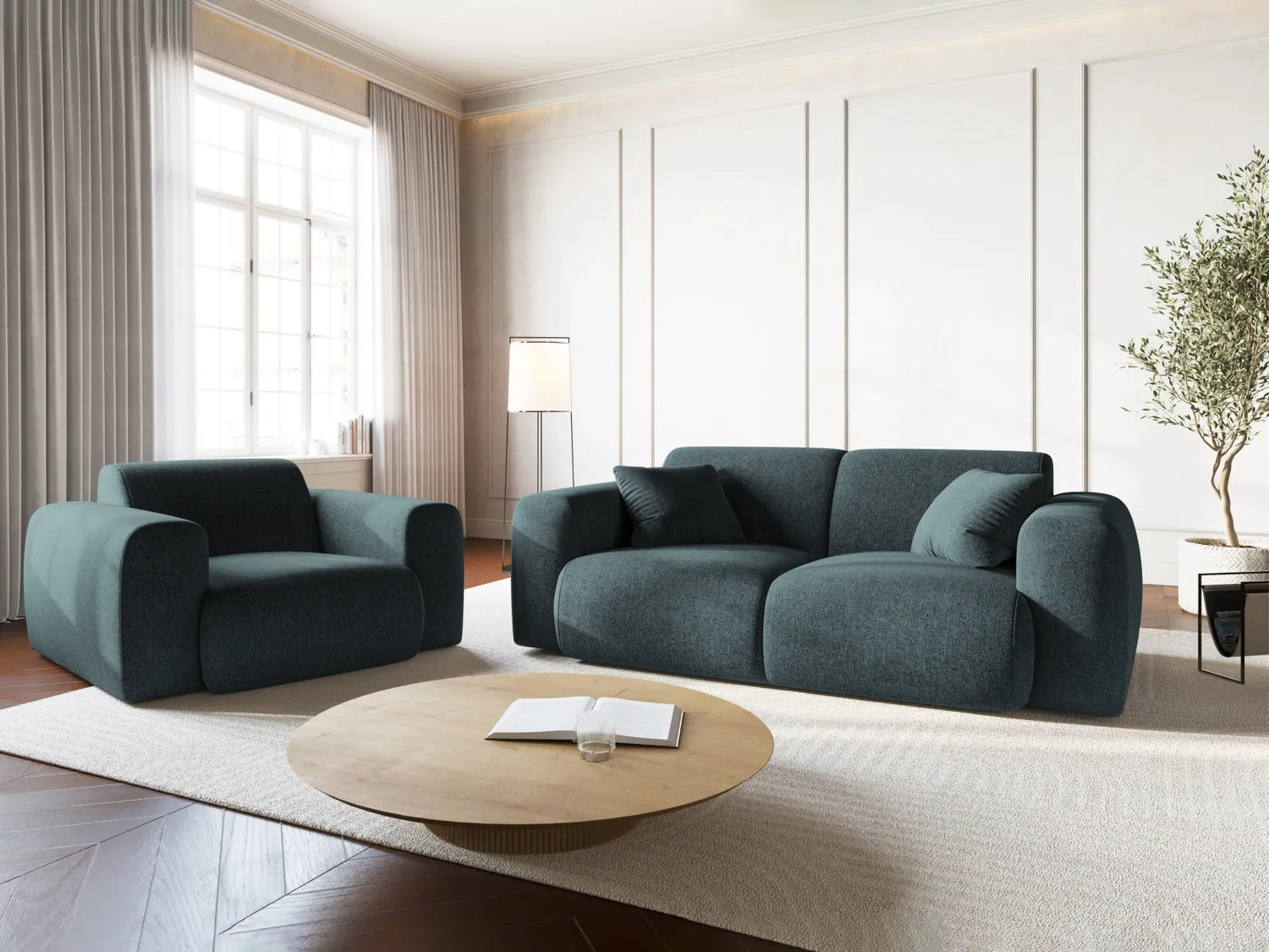 Nolio Sessel aus Chenille in Petrol (Haga 78), 105x95x72 cm von Cosmopolitan Design – Bild 2