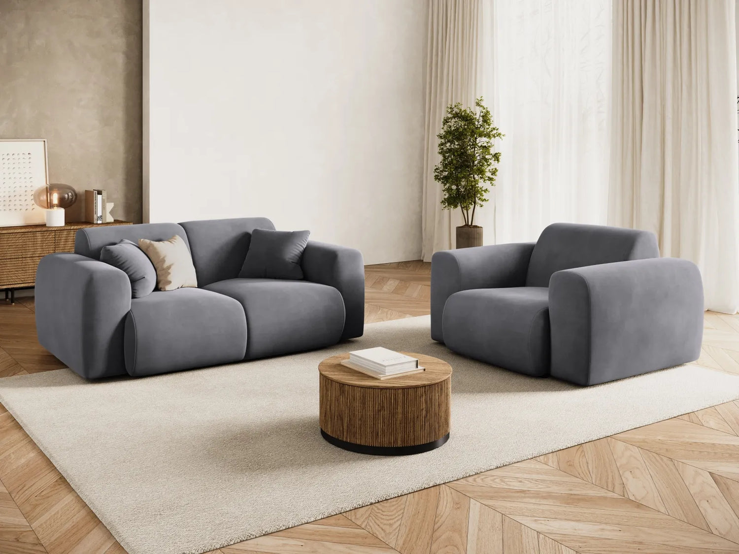 Nolio Sessel aus Samt in Dunkelgrau (Casino Graphite), 105x95x72 cm von Cosmopolitan Design – Bild 2