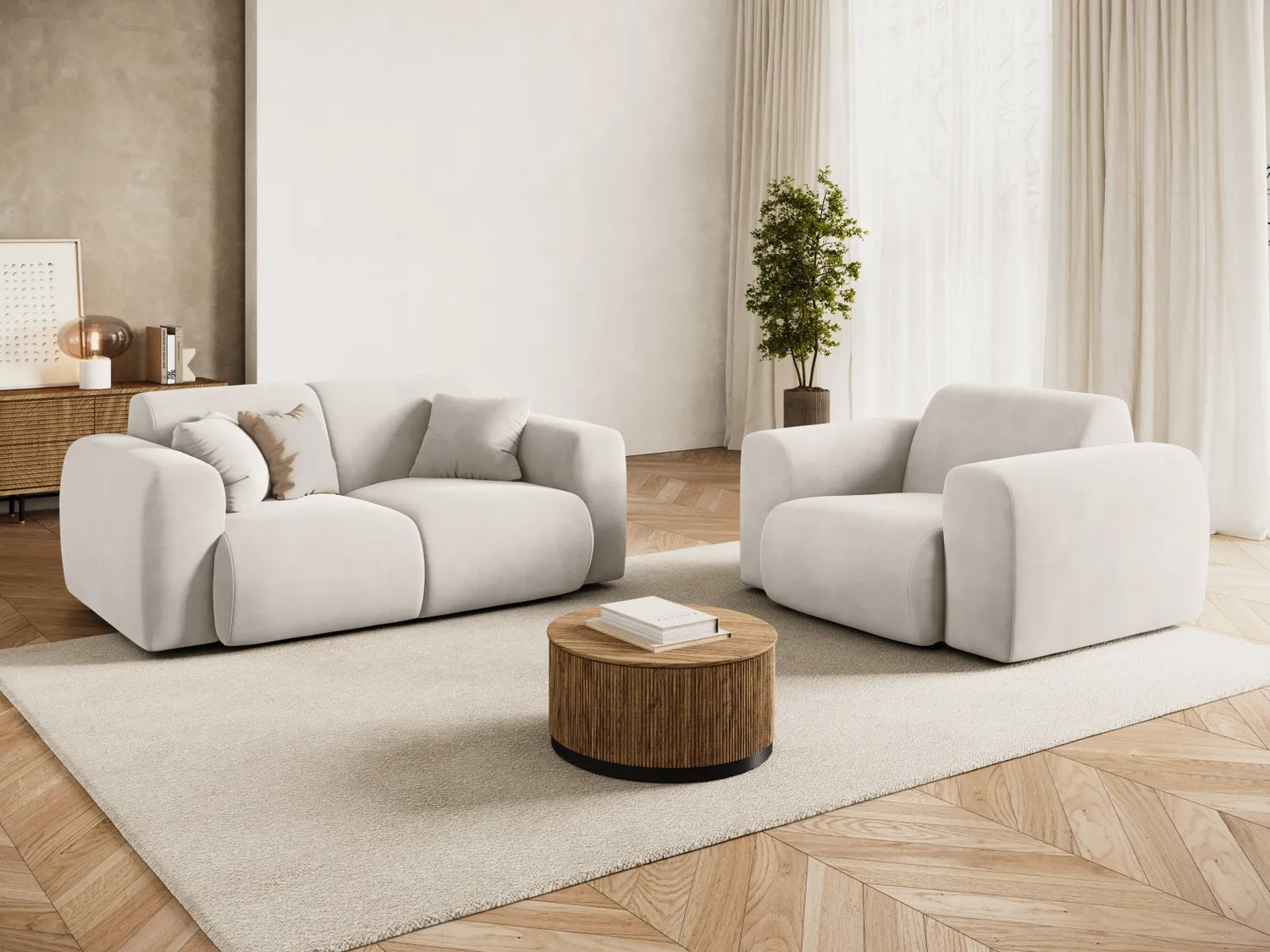 Nolio Sessel aus Samt in Hellbeige (Casino Pearl), 105x95x72 cm von Cosmopolitan Design – Bild 2