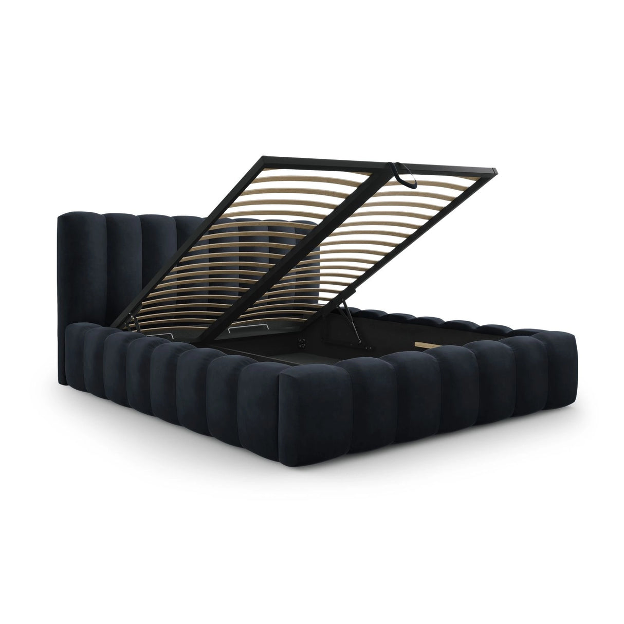 Palma Bett mit Kopfteil und Stauraum aus Samt in Dunkelblau (Bluvel 89), 140x200 cm von Cosmopolitan Design – Bild 3