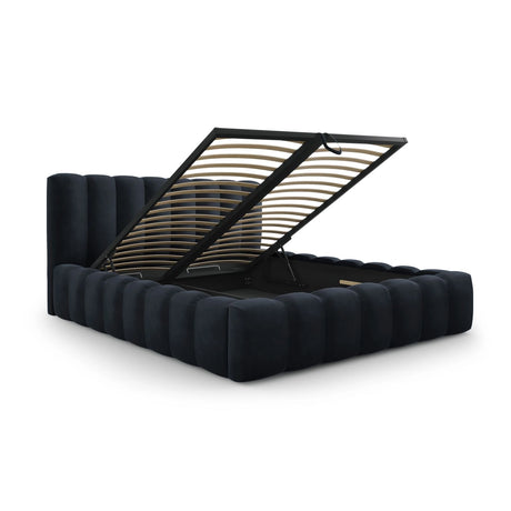 Palma Bett mit Kopfteil und Stauraum aus Samt in Dunkelblau (Bluvel 89), 180x200 cm von Cosmopolitan Design – Bild 3