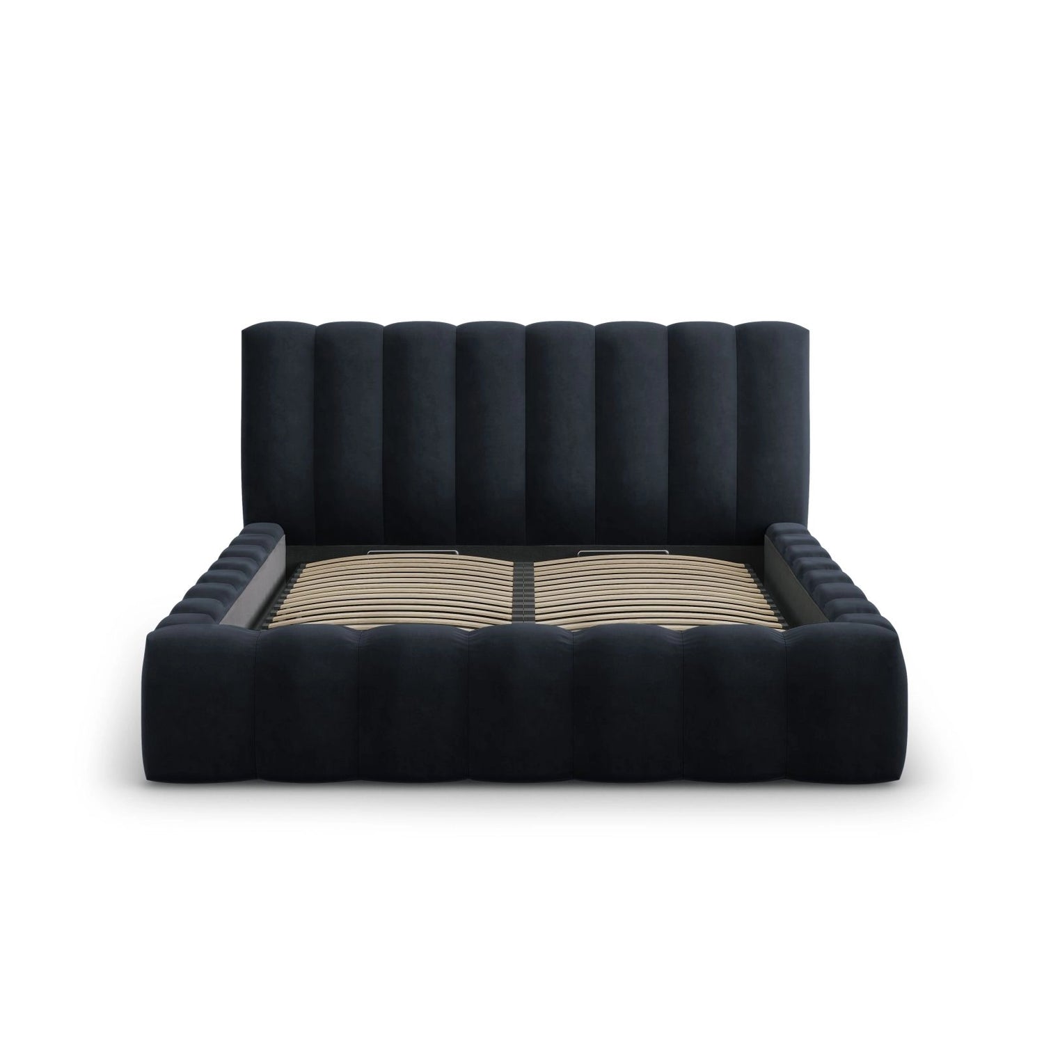 Palma Bett mit Kopfteil und Stauraum aus Samt in Dunkelblau (Bluvel 89), 200x200 cm von Cosmopolitan Design – Bild 2