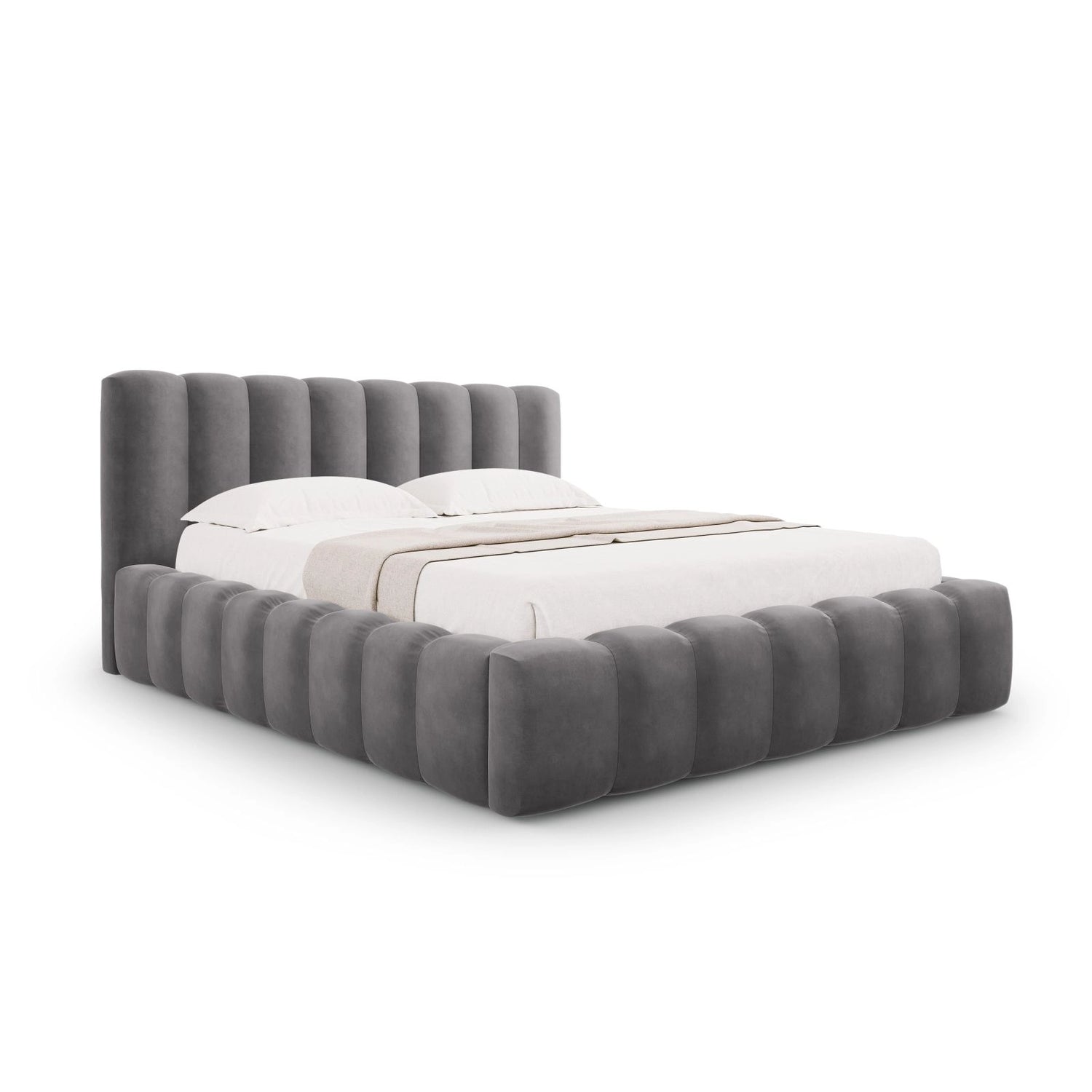 Palma Bett mit Kopfteil und Stauraum aus Samt in Grau (Bluvel 14), 140x200 cm von Cosmopolitan Design – Bild 1