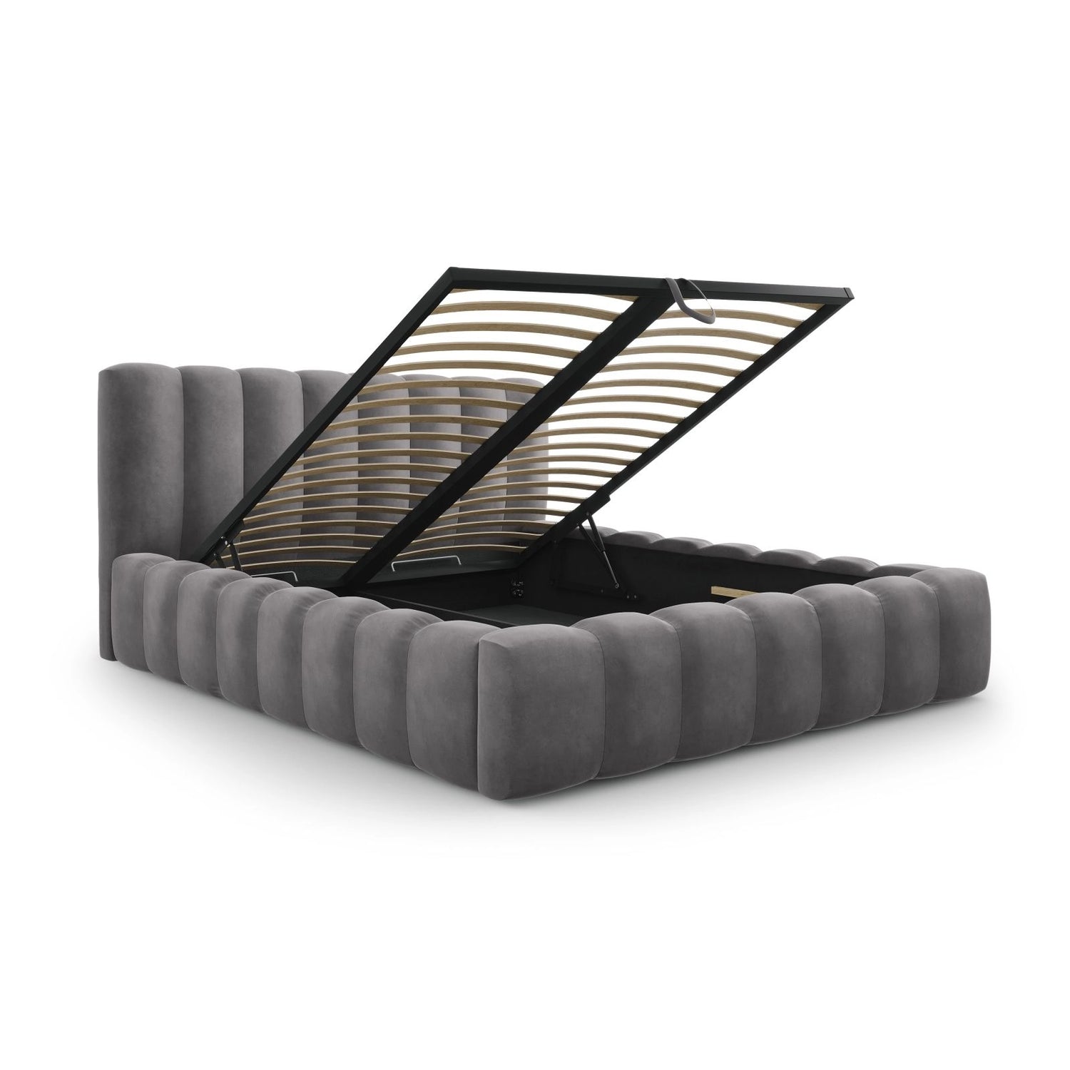 Palma Bett mit Kopfteil und Stauraum aus Samt in Grau (Bluvel 14), 140x200 cm von Cosmopolitan Design – Bild 3