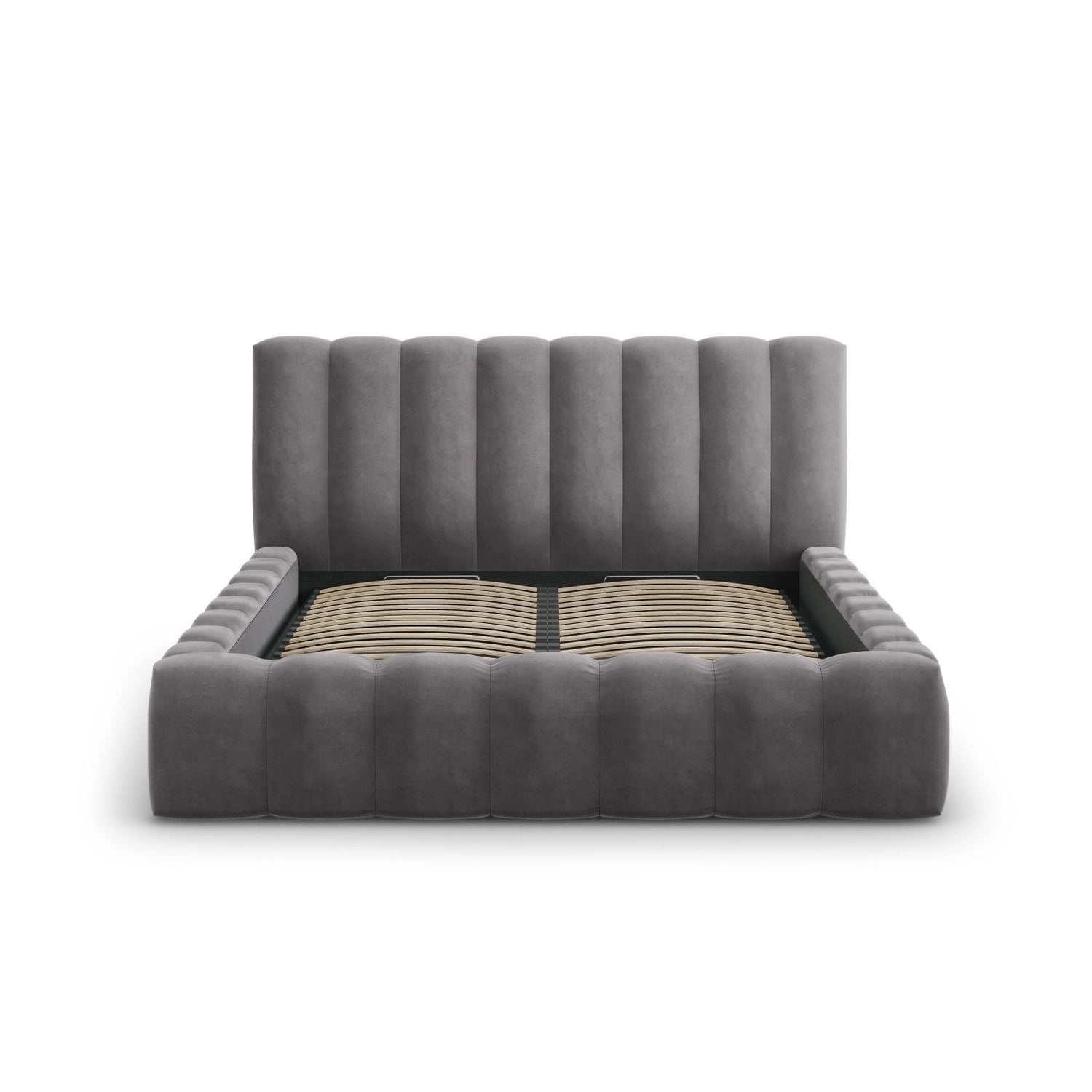 Palma Bett mit Kopfteil und Stauraum aus Samt in Grau (Bluvel 14), 180x200 cm von Cosmopolitan Design – Bild 2