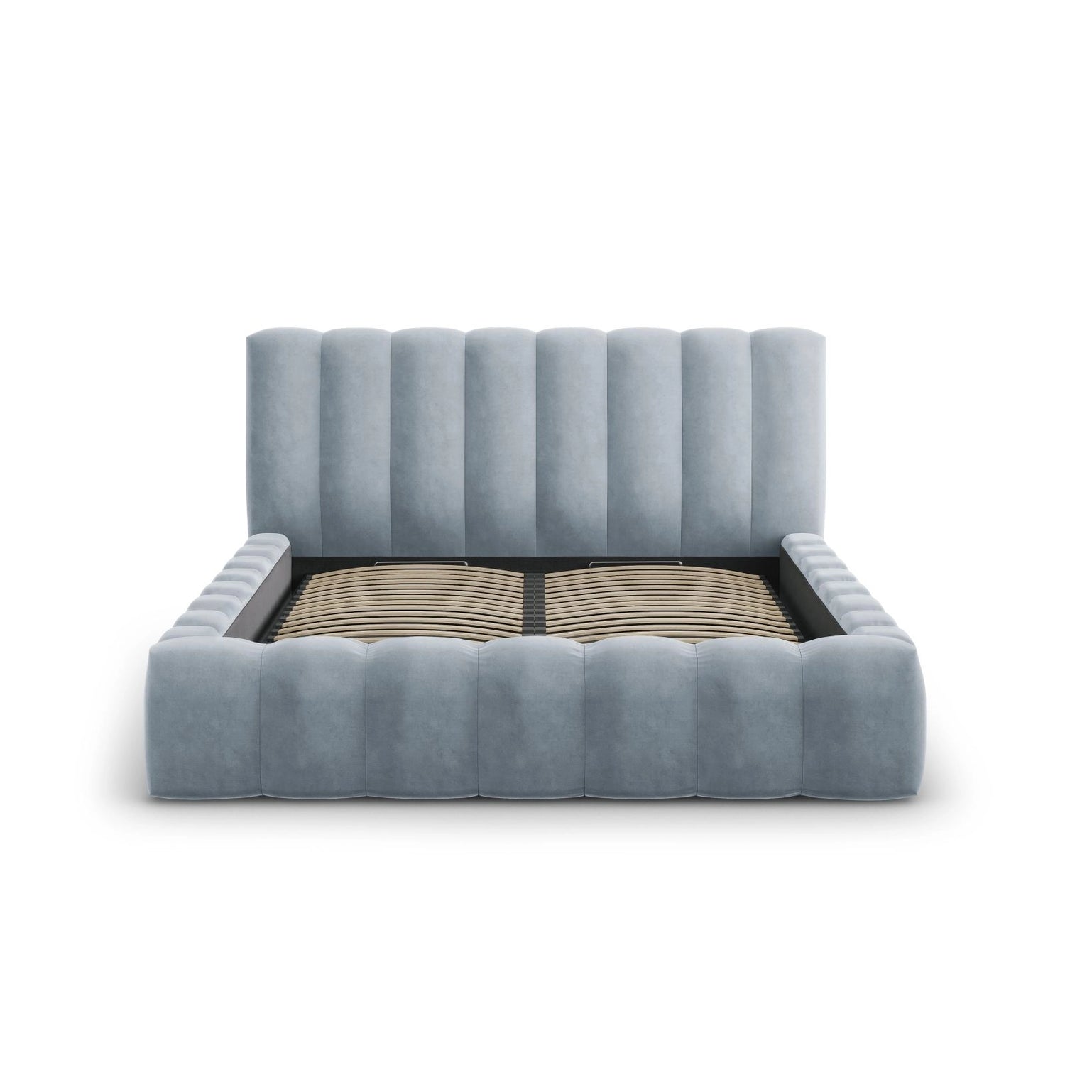 Palma Bett mit Kopfteil und Stauraum aus Samt in Hellblau (Bluvel 06), 140x200 cm von Cosmopolitan Design – Bild 2