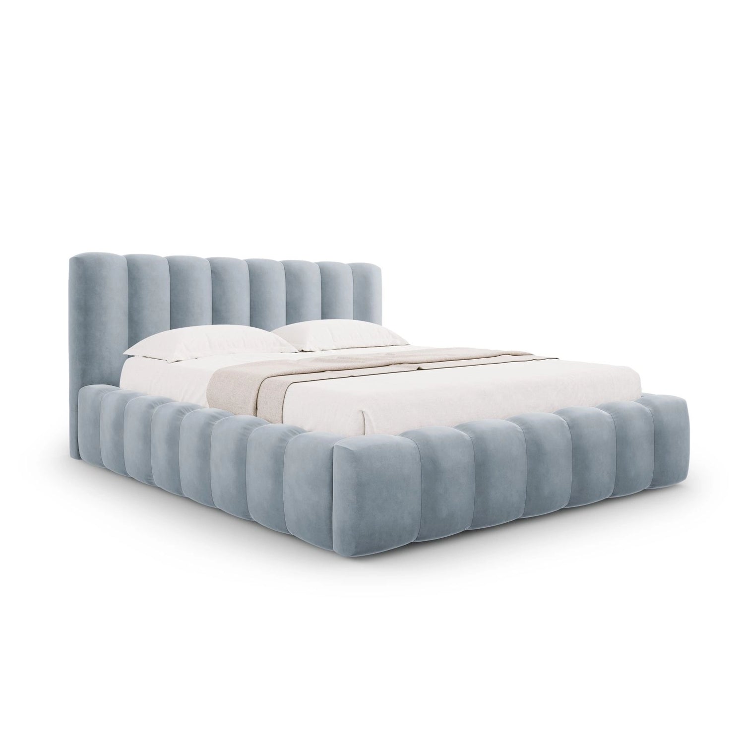 Palma Bett mit Kopfteil und Stauraum aus Samt in Hellblau (Bluvel 06), 180x200 cm von Cosmopolitan Design – Bild 1