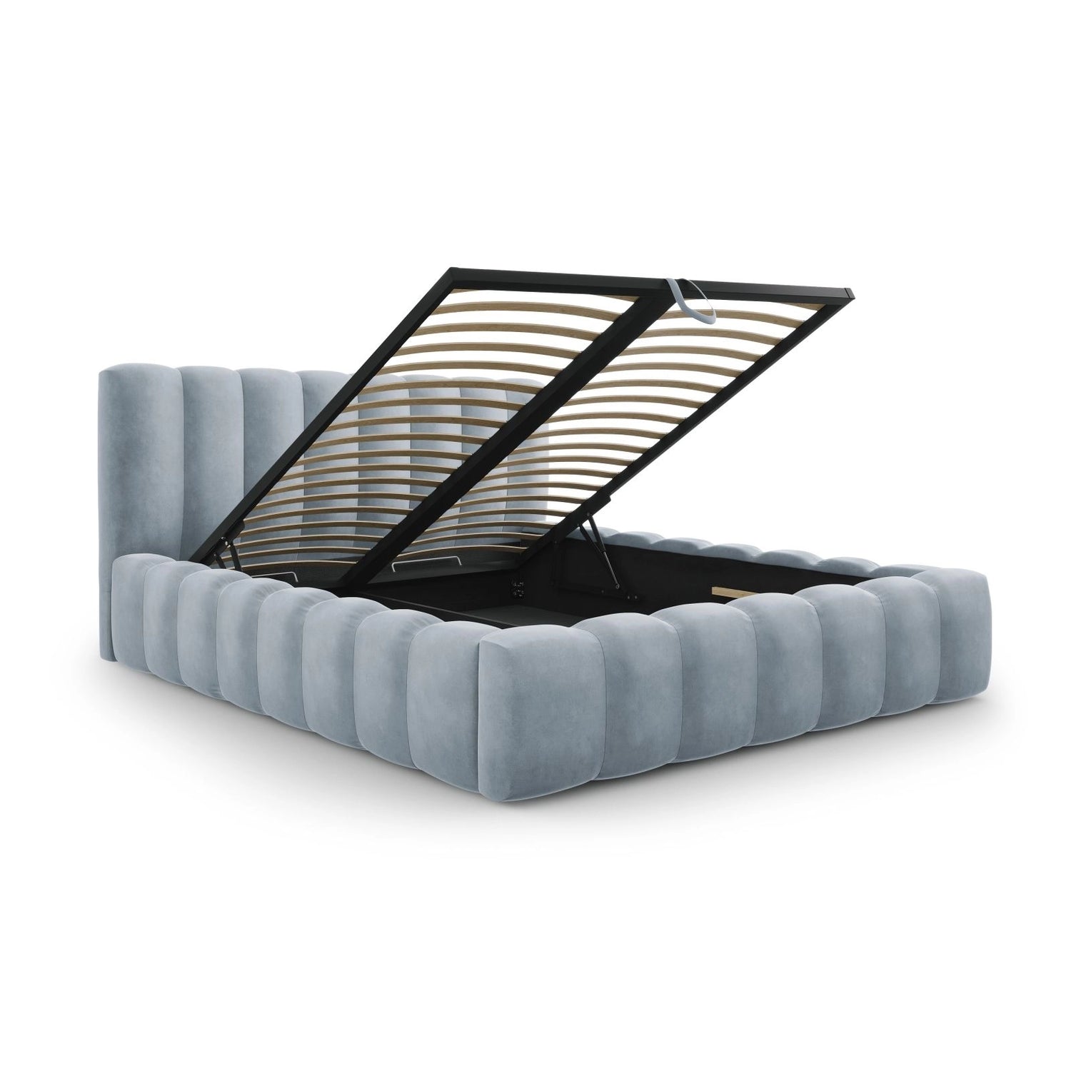 Palma Bett mit Kopfteil und Stauraum aus Samt in Hellblau (Bluvel 06), 200x200 cm von Cosmopolitan Design – Bild 3