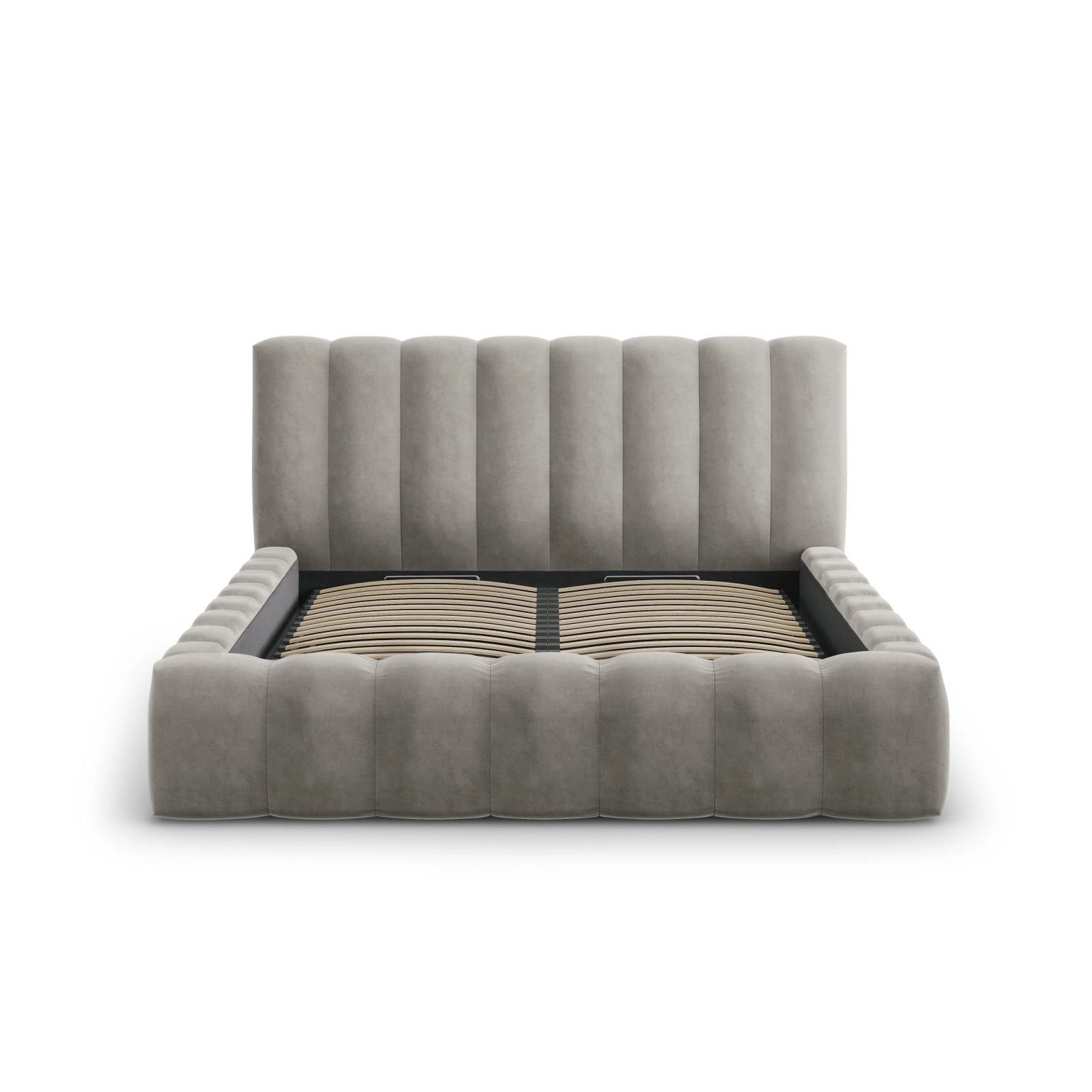Palma Bett mit Kopfteil und Stauraum aus Samt in Hellgrau (Bluvel 13), 160x200 cm von Cosmopolitan Design – Bild 2