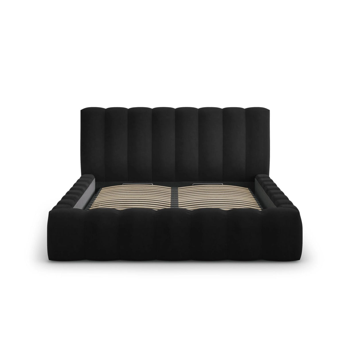 Palma Bett mit Kopfteil und Stauraum aus Samt in Schwarz (Bluvel 19), 180x200 cm von Cosmopolitan Design – Bild 2