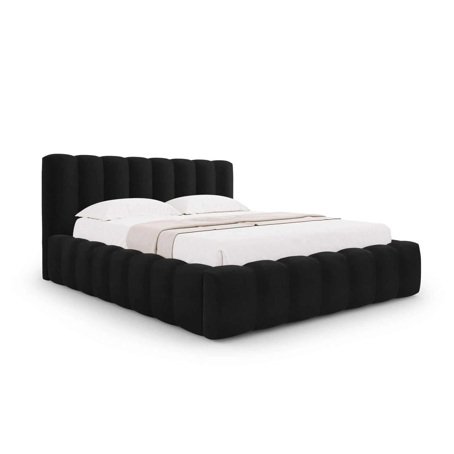 Palma Bett mit Kopfteil und Stauraum aus Samt in Schwarz (Bluvel 19), 200x200 cm von Cosmopolitan Design – Bild 1