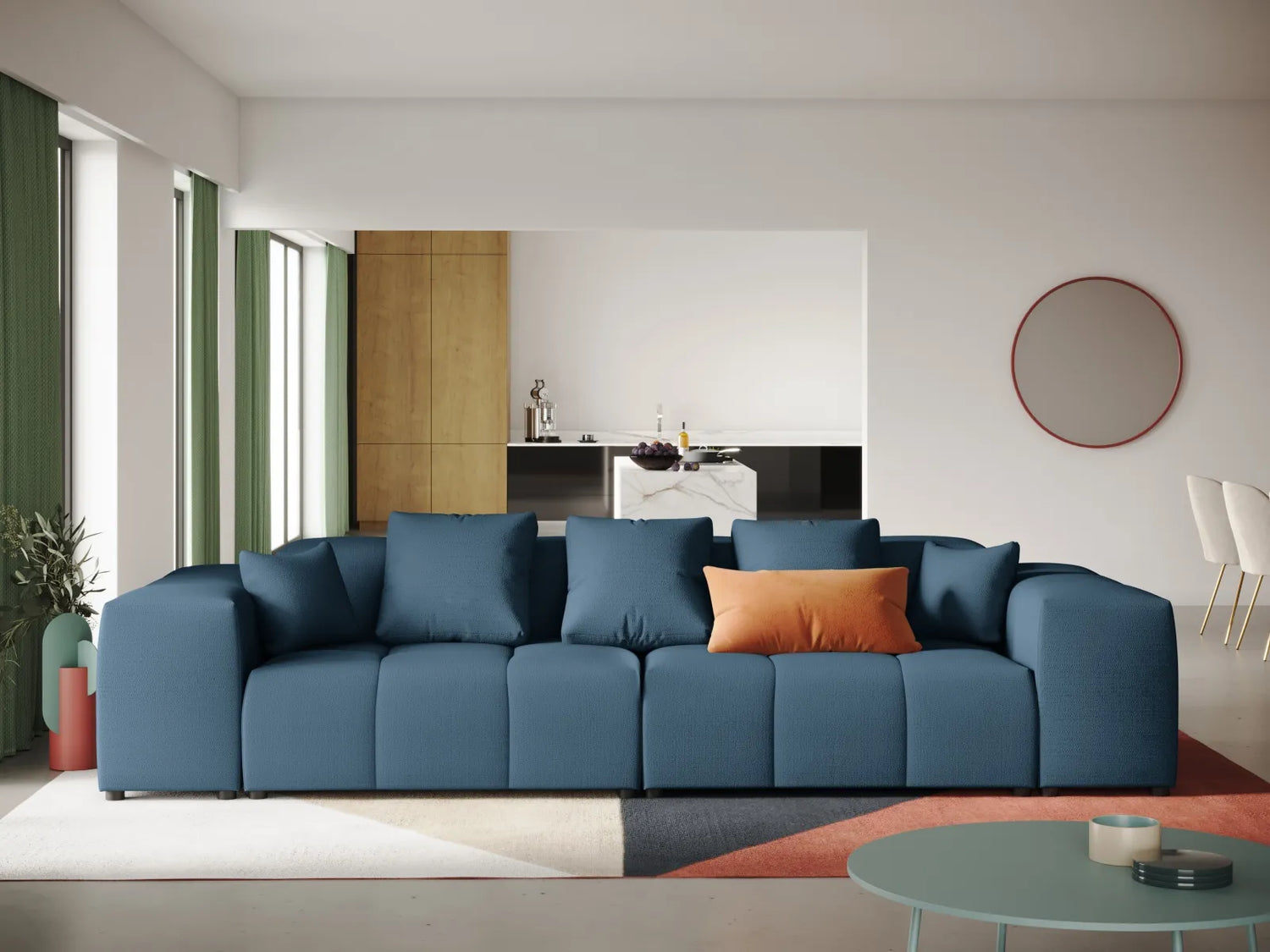 Rome 3-Sitzer Sofa aus Strukturierter Stoff in Dunkelblau (BABEL BLUE), 320x120x75 cm von Cosmopolitan Design – Bild 2