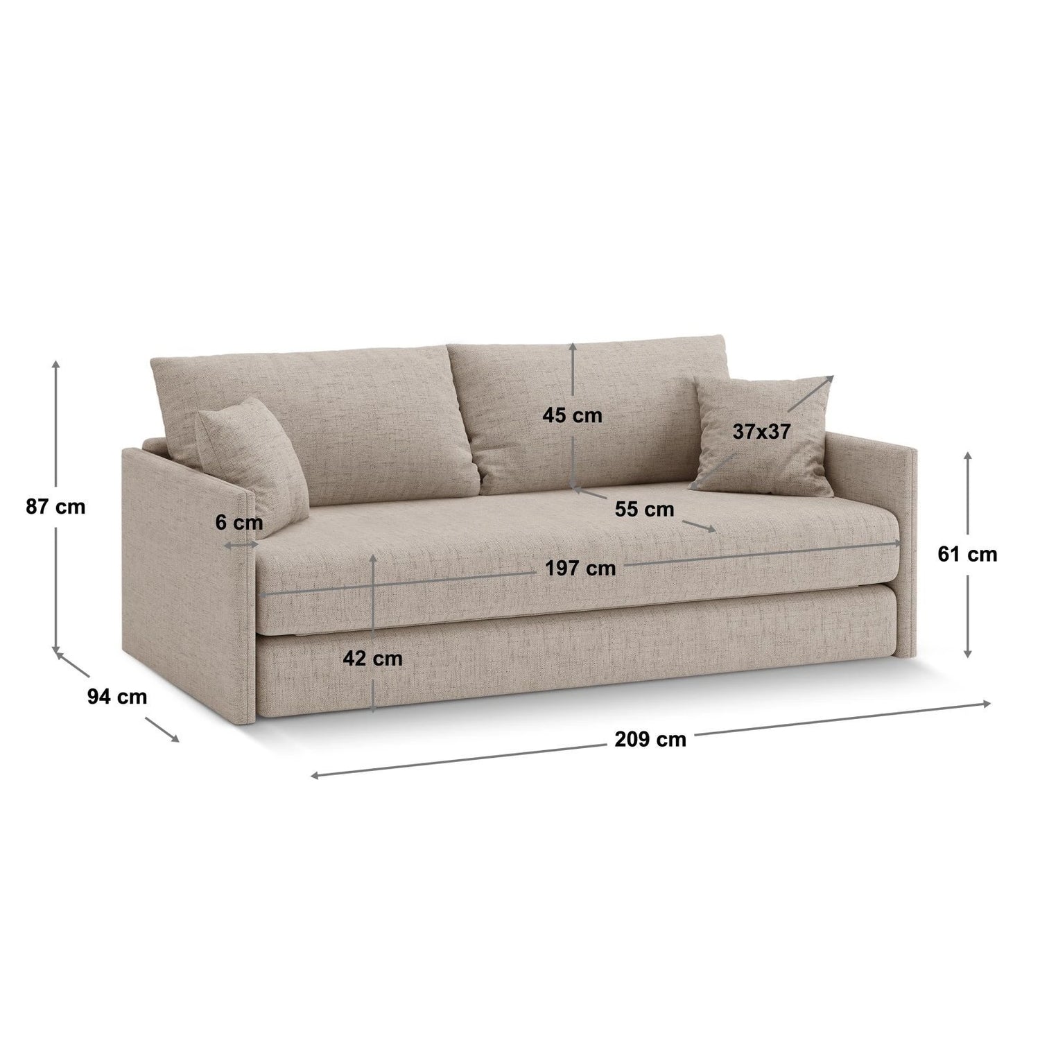 Shannon 3-Sitzer Sofa aus Strukturierter Stoff in Hellgrau (Moly 70), 209x94x87 cm von Cosmopolitan Design – Bild 2